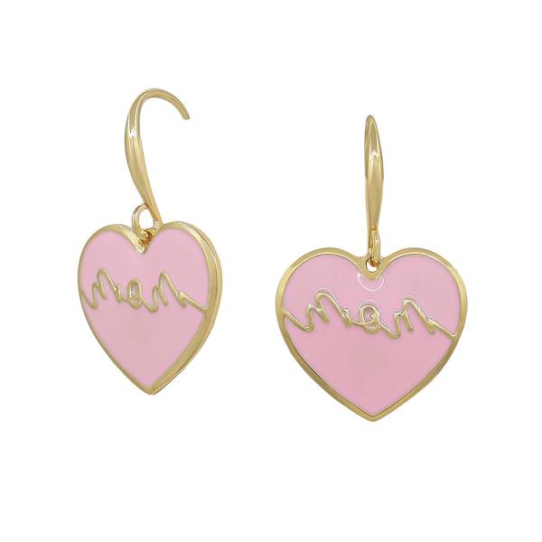 1" Mom Epoxy Heart Designer Fish Hook Earrings