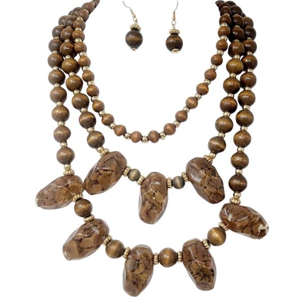 Multi Strand Layered Beaded Necklace Earring Set