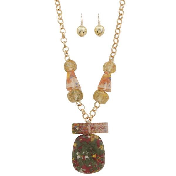Shape Pendant Chain Link Necklace Earring Set