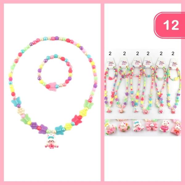 Beaded Bunny Pendant Necklace (12 Units)