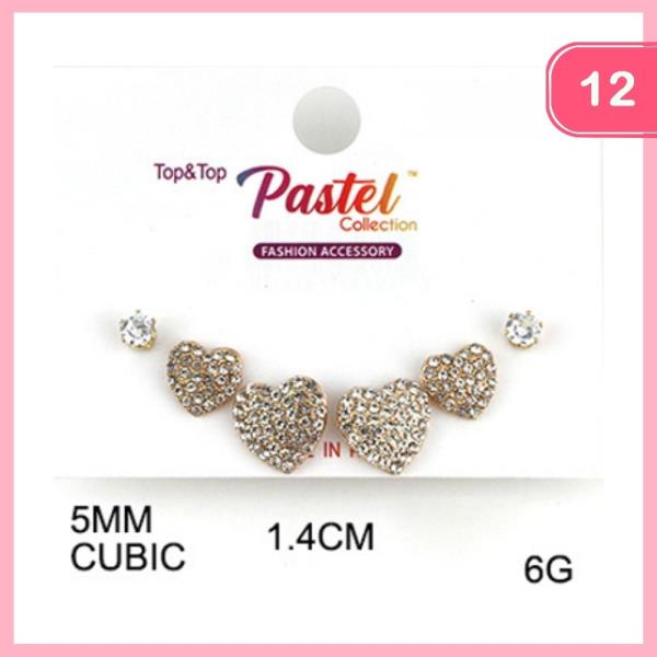 Rhinestone Heart Post Earrings (12 Units)