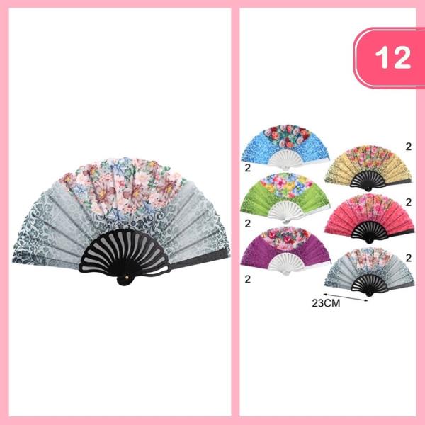 Flower Pattern Hand Fan (12 Units)