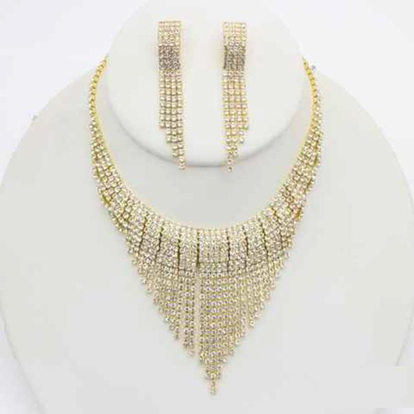 Rhinestone Fringe Tassel Necklace Earring Set