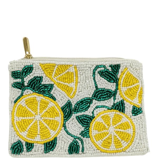 SEED BEAD LEMON FLORAL COIN PURSE BAG