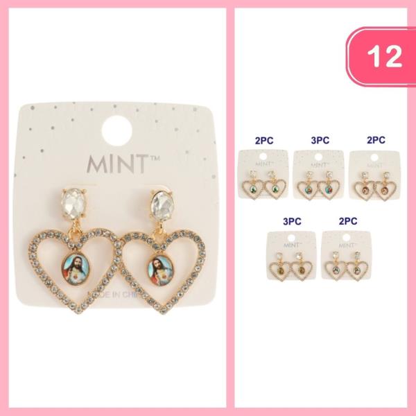 Rhinestone Jesus Heart Earrings