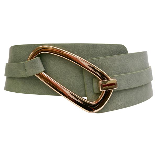 Faux Leather Metal Oval Buckle Wide Elastic Belt