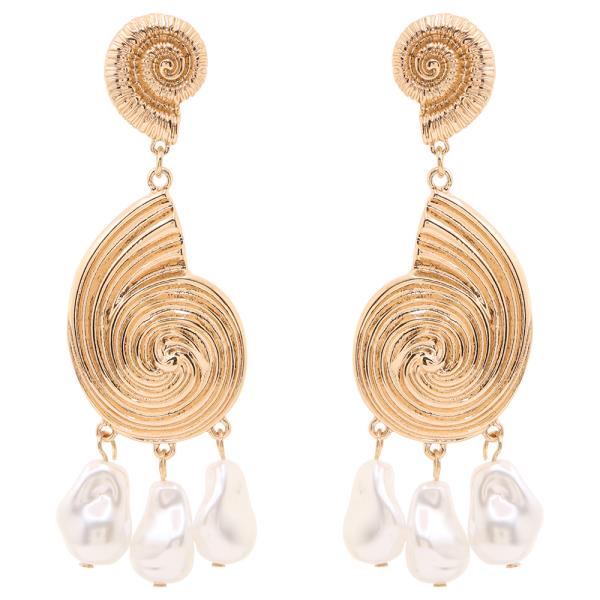 Spiral Shell Pearl Dangle Statement Earring