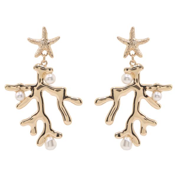 Sea Life Pearl Coral Dangle Earring