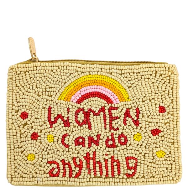 Seed Bead Women Can Do Anything Coin Purse Bag