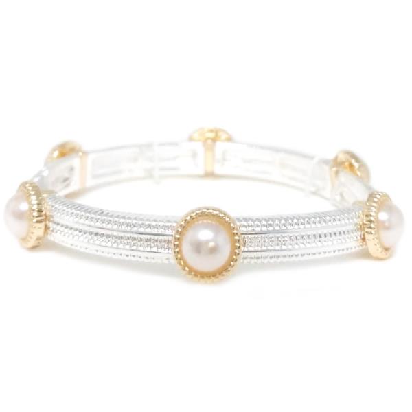 Two Toned Wire with Pearl Bracelet