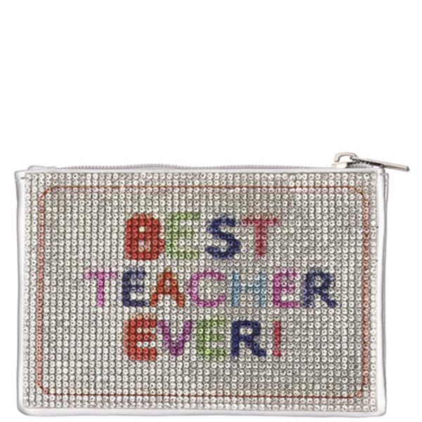 Best Teacher Ever Rhinestone Coin Purse Pouch Bag