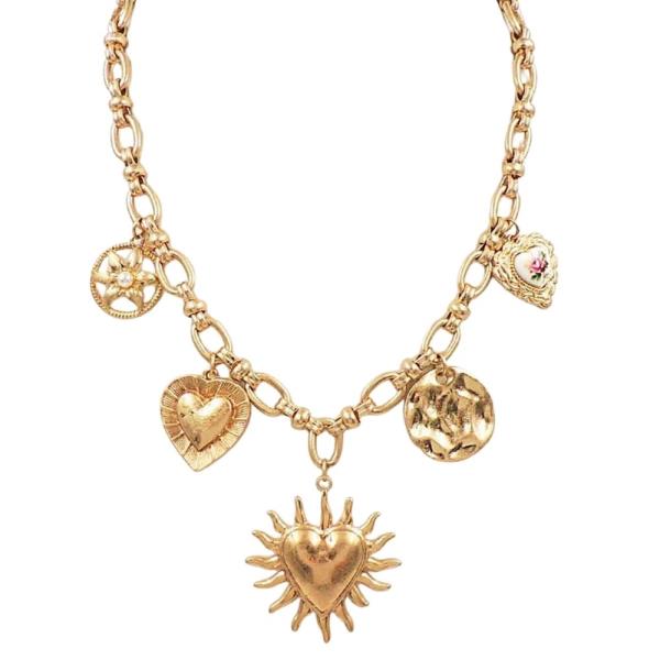 Ceramic Heart and Sun Charm Necklace