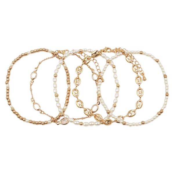 Stackable Oval And Pearl Stretch Bracelet