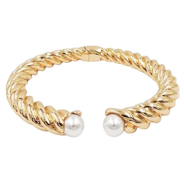 Pearl Twisted Cable Cuff Hinged Bracelet