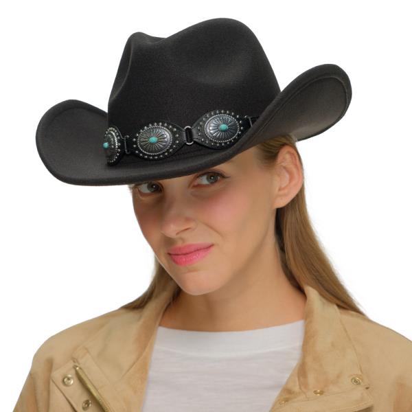 CC VEGAN FELT COWBOY HAT WITH WESTERN CONCHO TRIM BAND