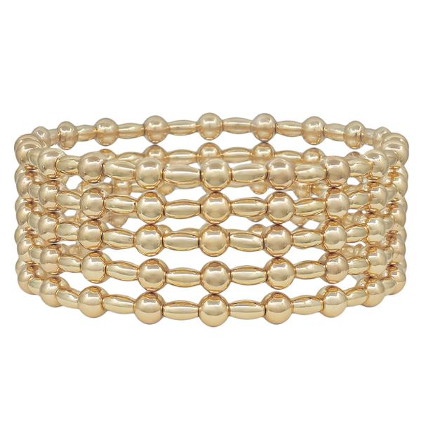 5mm Metal Ball Oval CCB Stretched Bracelet 5 Set