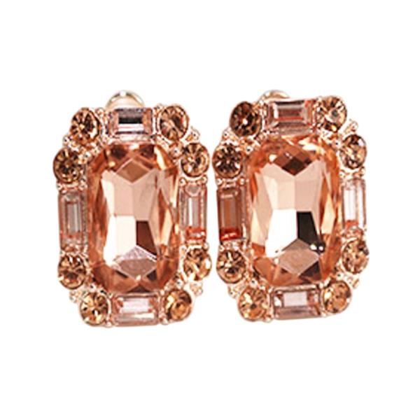 Crystal Stone Emerald Cut Clip On Drop Earring