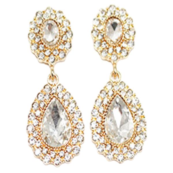 FE1977GCRY Crystal Stone Teardrop Drop Earring