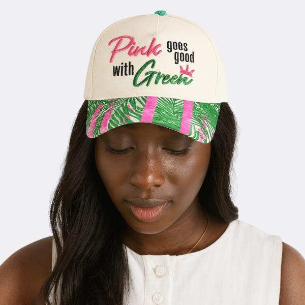 PINK GREEN EMBROIDERY BASEBALL CAP
