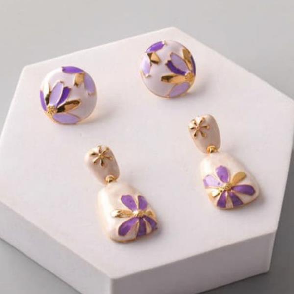 Flower Painted Dandelion Geometric Earring