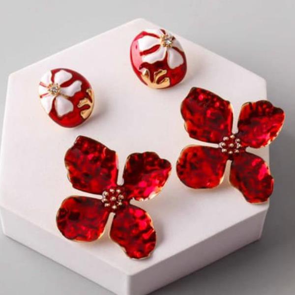 Mix Floral Button Dogwood Earring Set