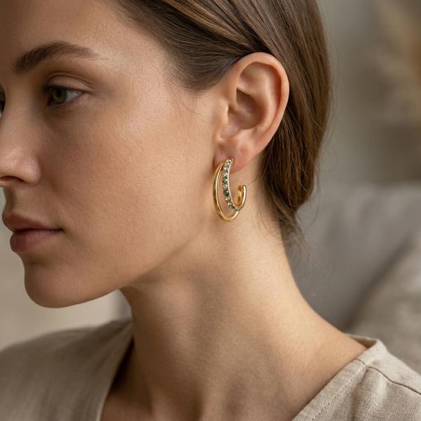 STONE DOUBLE HOOP EARRING