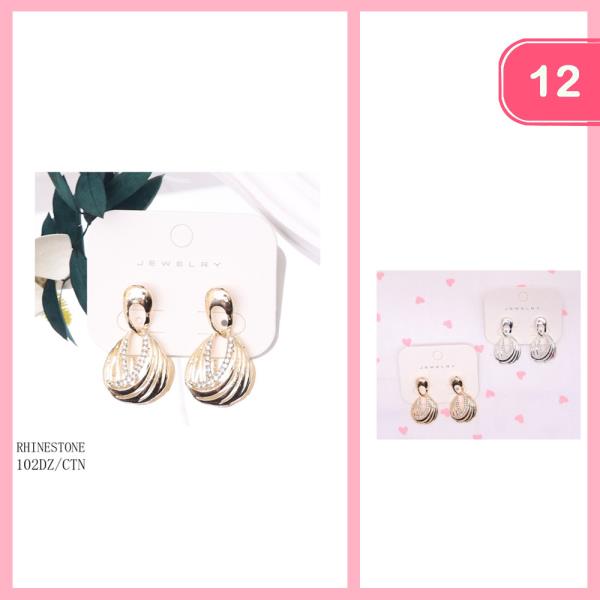 Rhinestone Metal Dangle Earrings (12 Units)