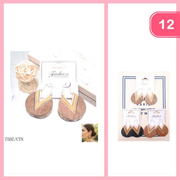 Geometric Wood Teardrop Earrings (12 Units)