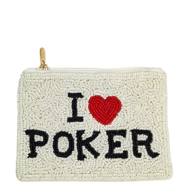 Seed Bead I Love Poker Coin Purse Bag