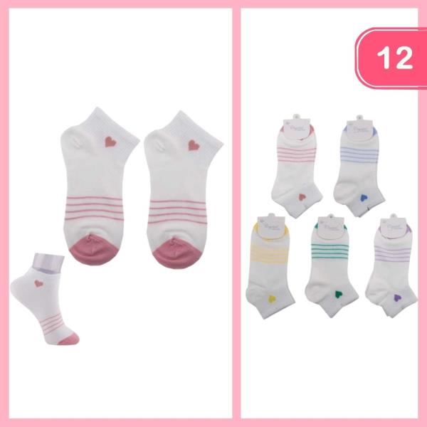 Striped Heart Ankle Socks (12 Units)
