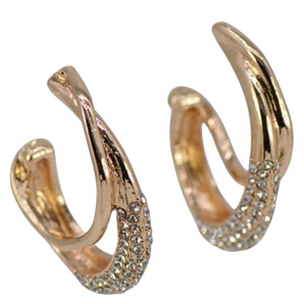 LAYERED RHINESTONE C HOOP EARRING