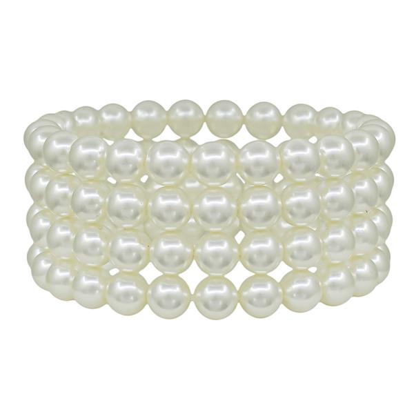 4 SET 8MM GLASS PEARL STRETCH BRACELET