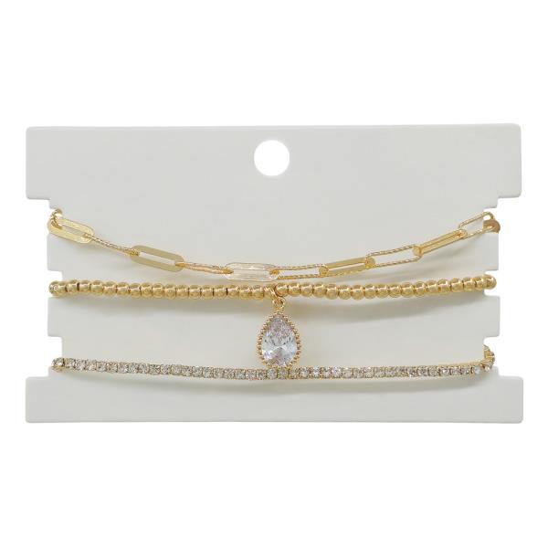 3 INDIVIDUAL SET/2MM TENNIS STRETCH CHAIN CLIP CHAIN 3MM CCB WITH TEARDROP CHARM BRACELET
