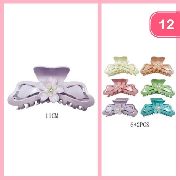 Flower Charm Hair Claw Clip (12 Units)