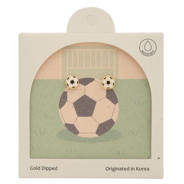 Soccer Ball Gold Dipped 925 Silver Post Earring