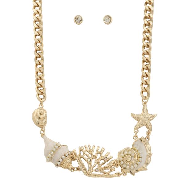 Sea Life Chain Link Necklace Earring Set