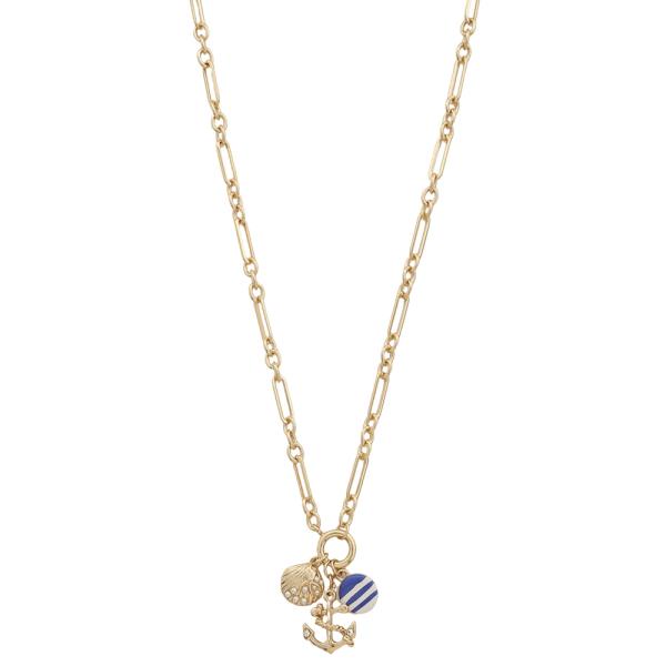 Anchor Shell White Stripe Chain Link Necklace