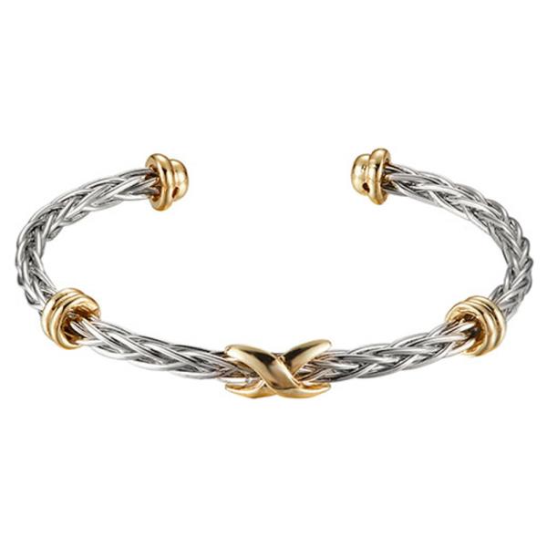 Two Tone X Bangle Bracelet