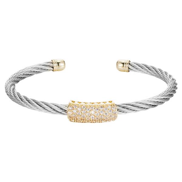 Steel Cable W GP CZ Bar Bracelet