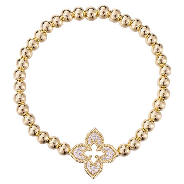 5mm Ball Bead and CZ Flower Stretch Bracelet