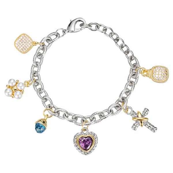 Two Tone CZ Charm Bracelet