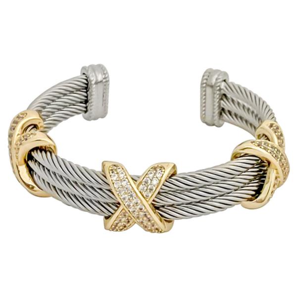 Triple Row X CZ Bangle Bracelet