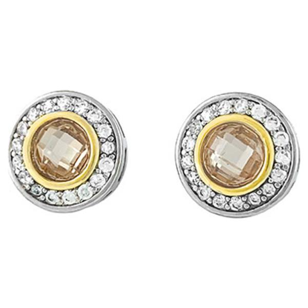 Two Tone 12mm Champagne CZ Earring