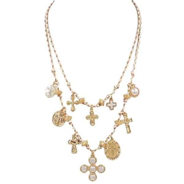 Layer Multi Cross Charm Necklace