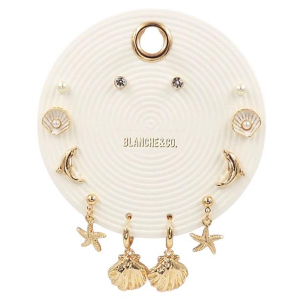 Shell Drop Pearl Earring Set 6PRS