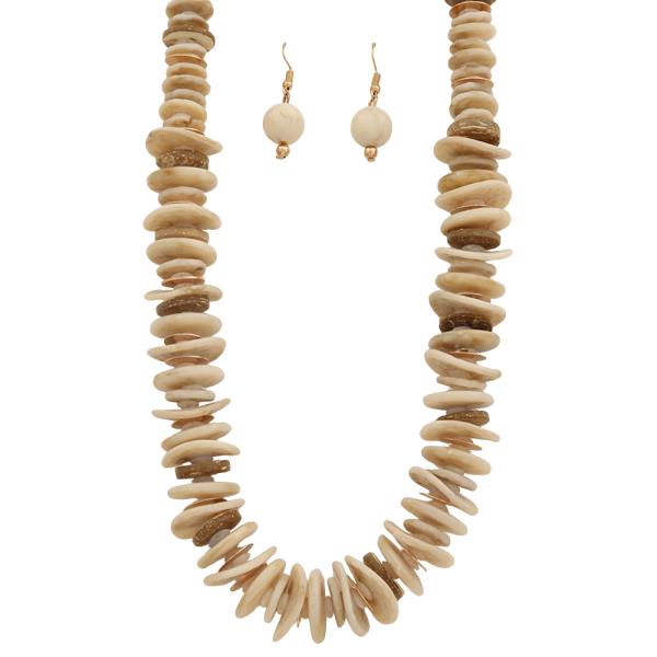 Bone Disc Bead Design Necklace Earring Set
