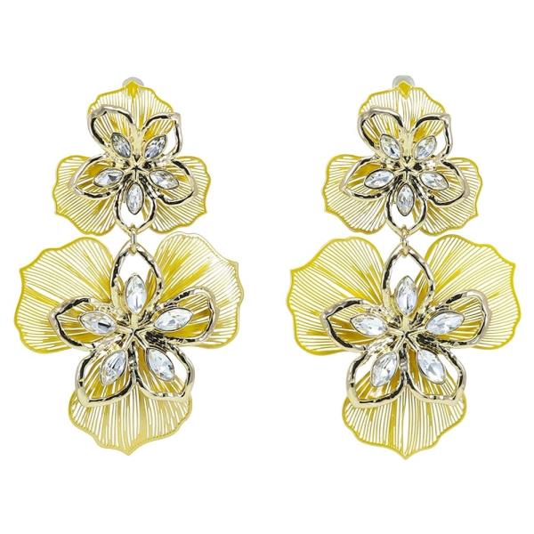 Metal Enamel Floral Statement Drop Earring