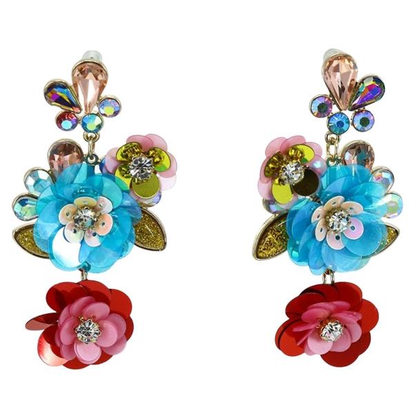 Crystal Stone Floral Multi Charm Drop Earring