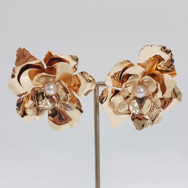 Gold Flower Statement Ear Post Earring
