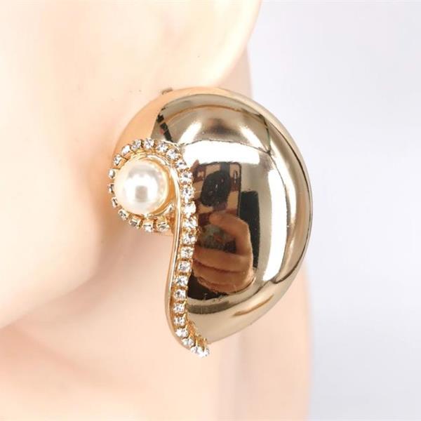 Metal Rhinestone Pearl Shell Puffy Earring